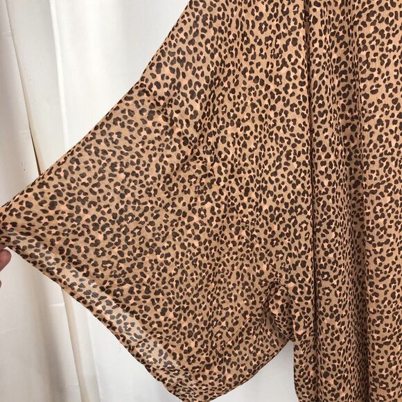 Aerie Leopard Print Cover Up Women’s OS Sheer Brown Pink Kimono Sleeve Open Wrap - Picture 3 of 10